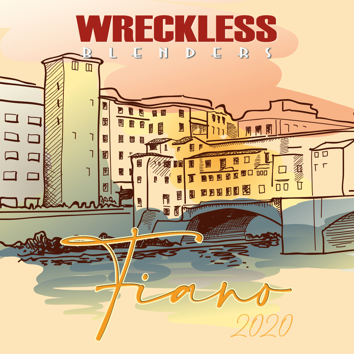 Square label artwork for Wreckless Blenders 2020 Fiano, captioned Fiano - Watercolor.